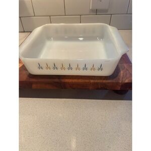 Vintage Fire-King Milk Glass Atomic Starburst 8 Inch Square Baking Dish Pan